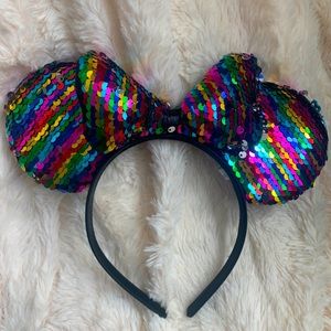 Disney Multicolor Sequin Headband Ears with Bow